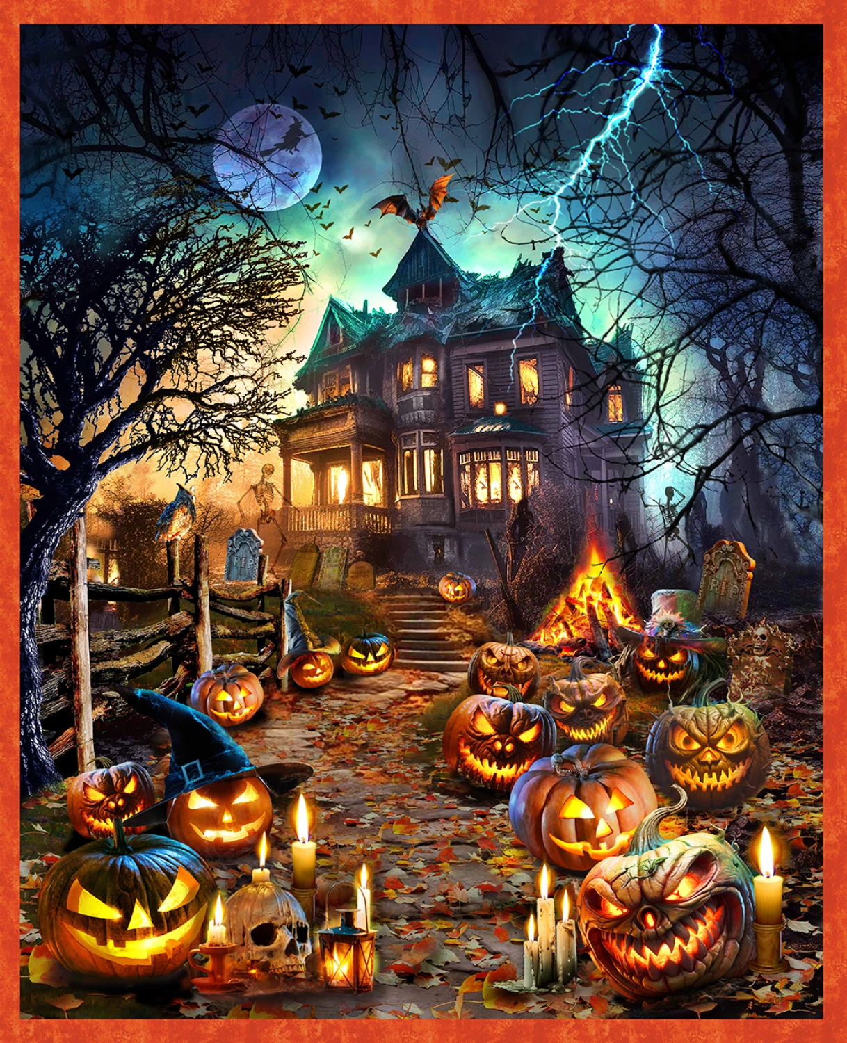 Multi Spooky Halloween Haunts Panel -36in Repeat