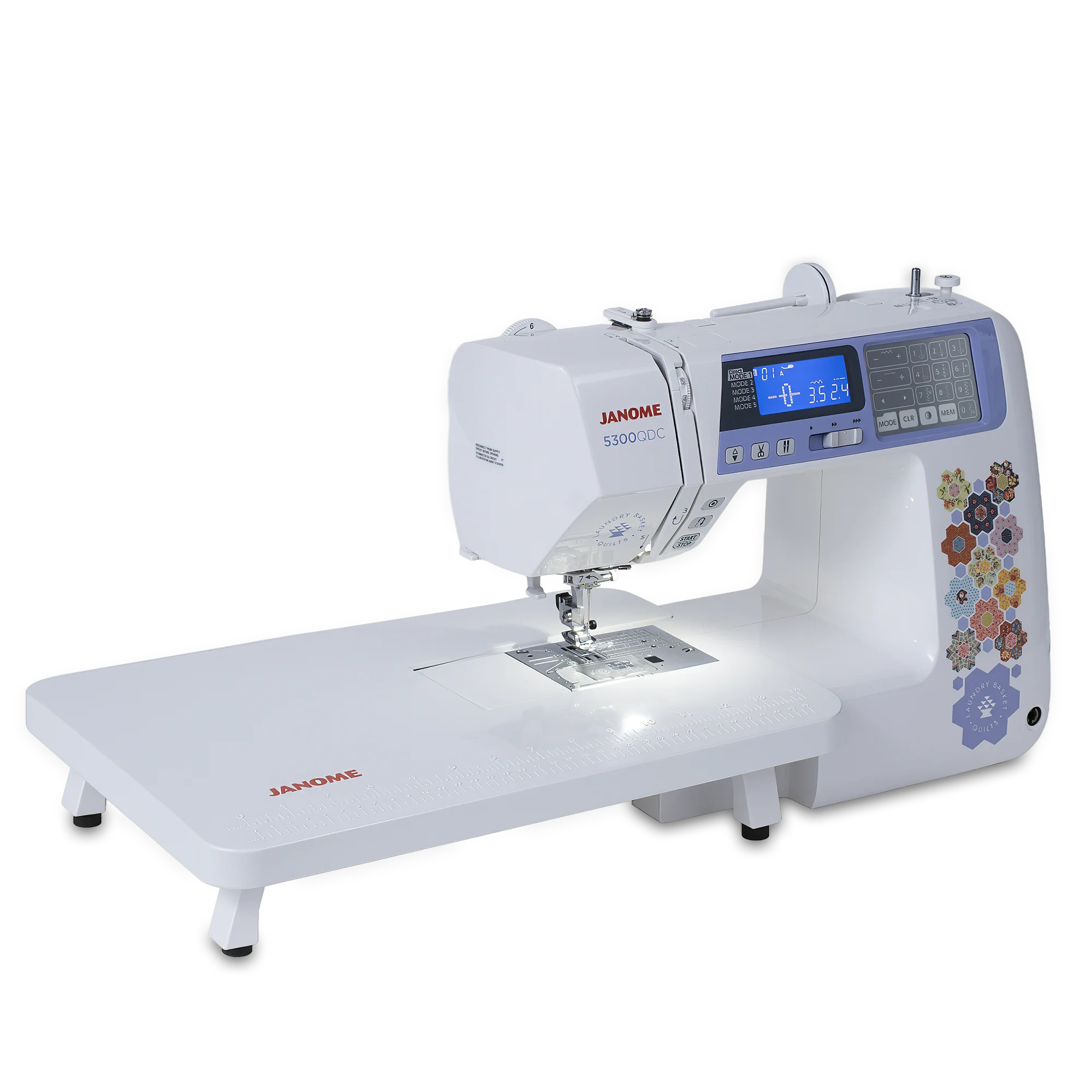 Janome 5300QDC lightweight travel machine with extension table on display near Wake Forest, NC.