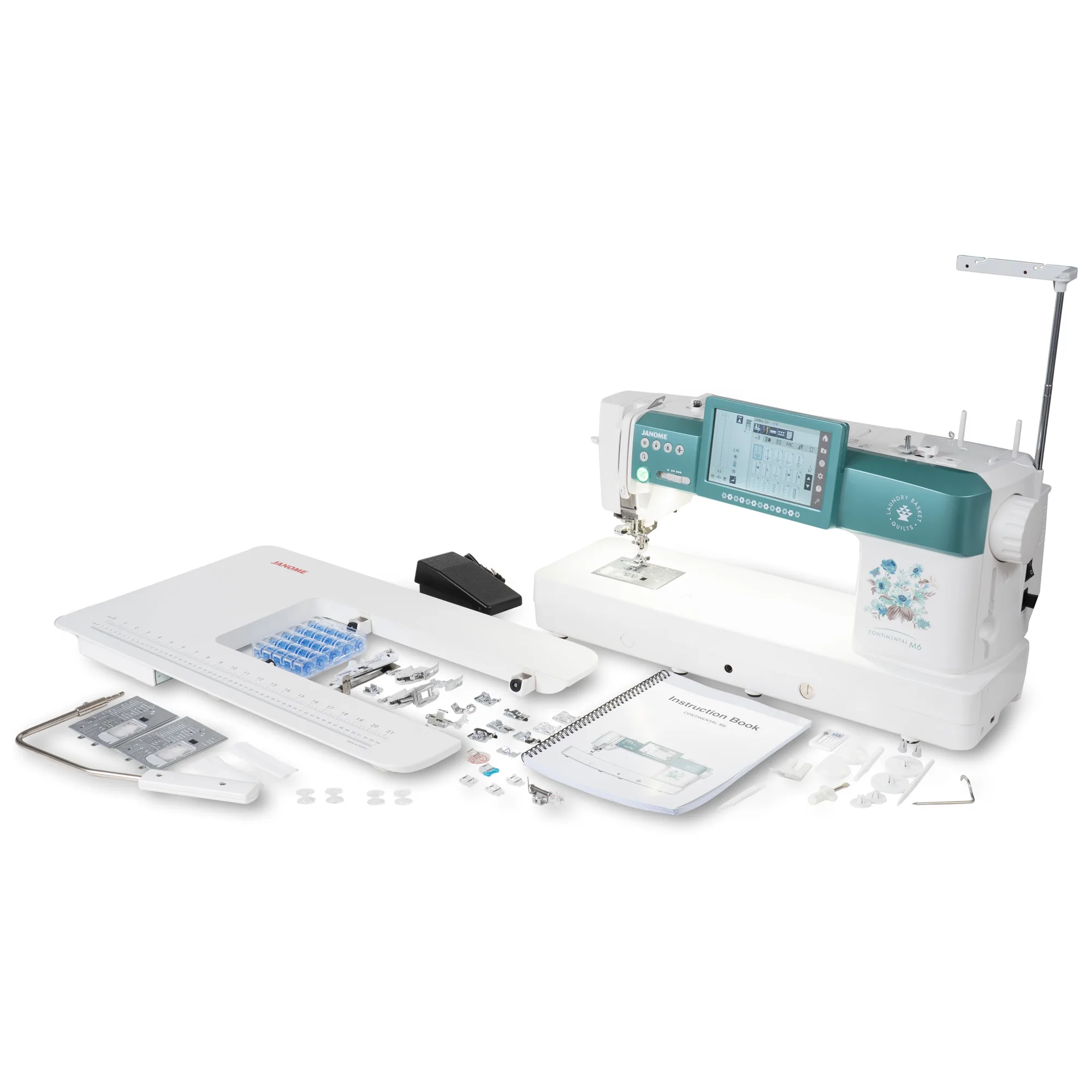 Janome Continental M6 7-inch color LCD touchscreen and QuiltBlockAdvisor menu near Wake Forest, NC.