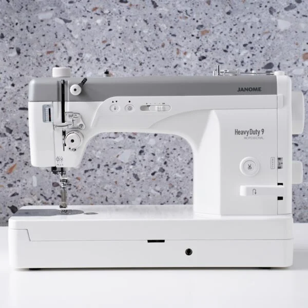 Janome Heavy Duty 9 V3 high speed straight stitch sewing machine on display in the showroom at The Broken Needle in Bunn, NC.