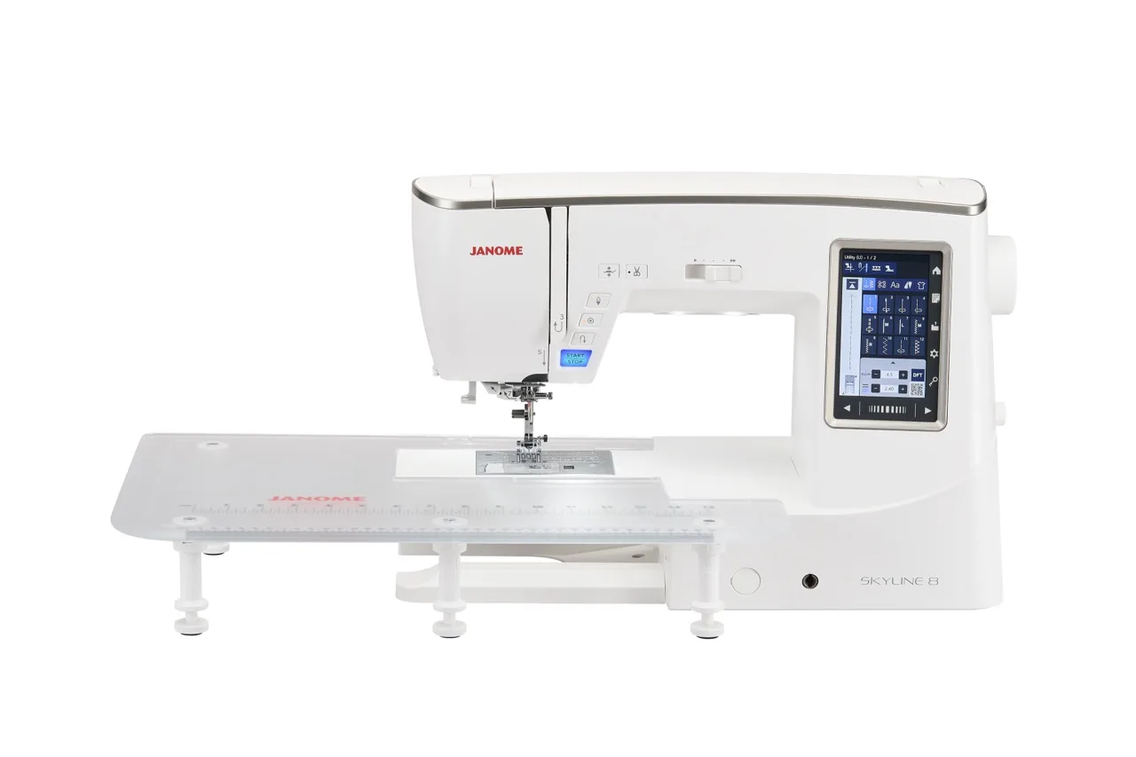 Janome Skyline 8 variable zigzag free-motion quilting and ruler work setup serving creators in Zebulon, NC.