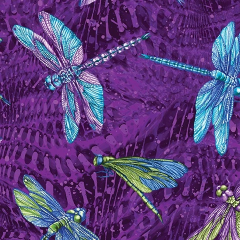 Dragonfly Wonder Large Dragonfly Purple Multicolored Quilting Cotton by Ann Lauer - Image 1