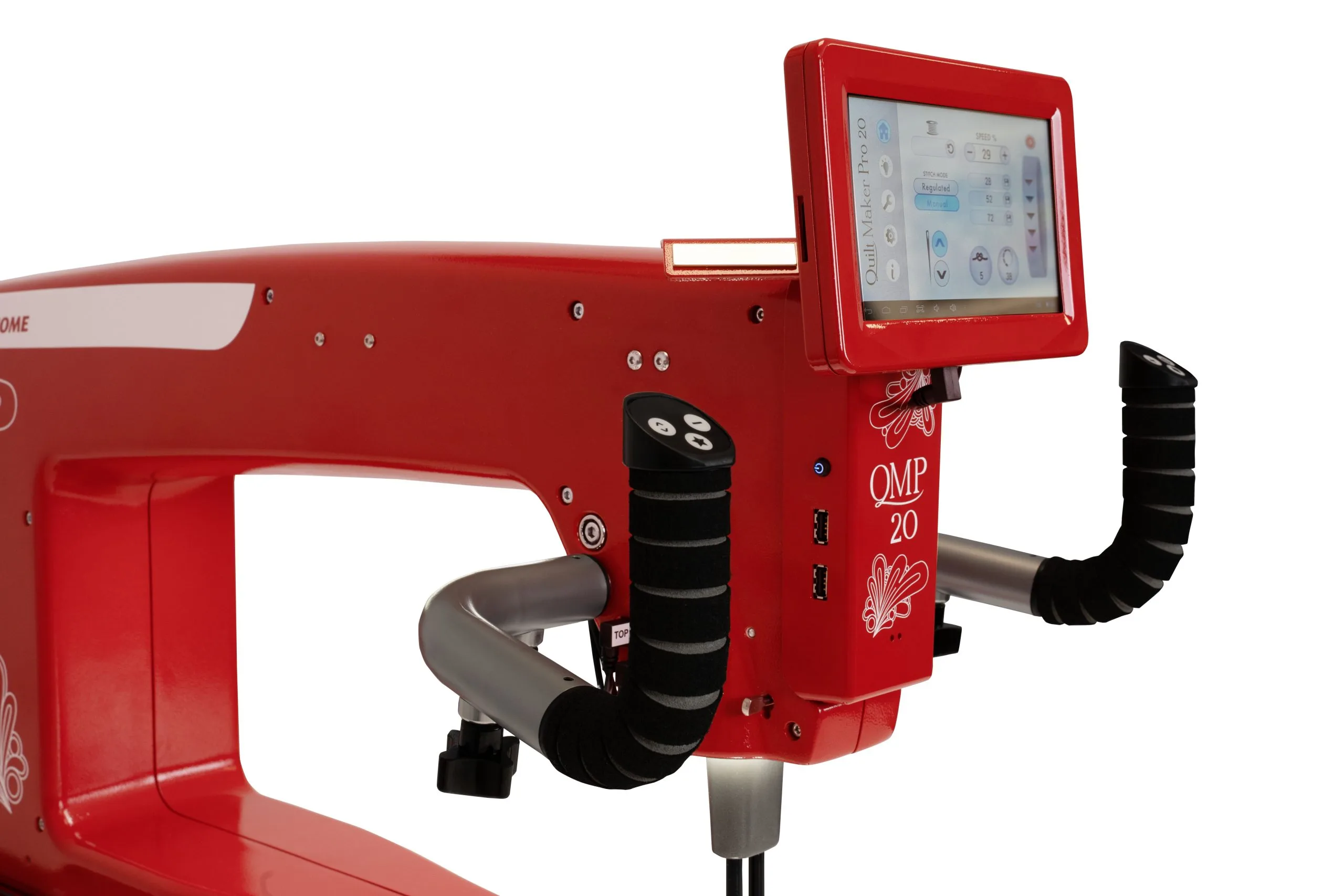 Janome Quilt Maker Pro 20 Red advanced thread break sensor and built-in diagnostic warning alarm near Wake Forest, NC.