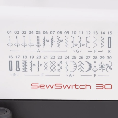 Janome SewSwitch 30 internal components showcasing the adjustable cutting width and overlock feed length gears near Wake Forest, NC.