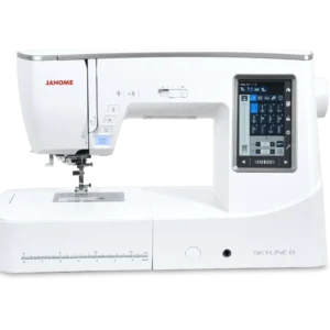 Janome Skyline 8 sewing and quilting machine on display inside the showroom of The Broken Needle in Bunn, NC.